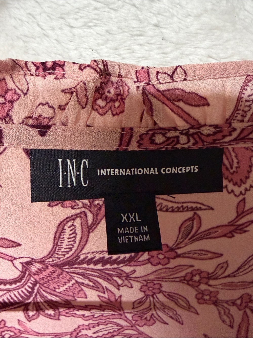 INC International Concepts Mauve & Burgundy Floral V-Neck Ruffle Blouse - Picture 2 of 3